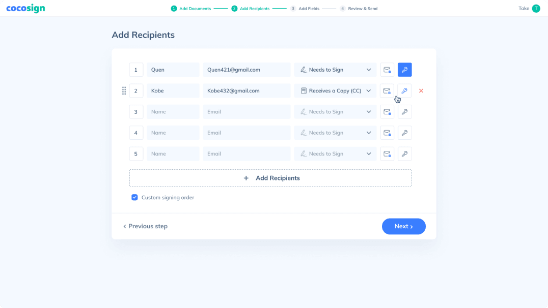 CocoSign add Recipients