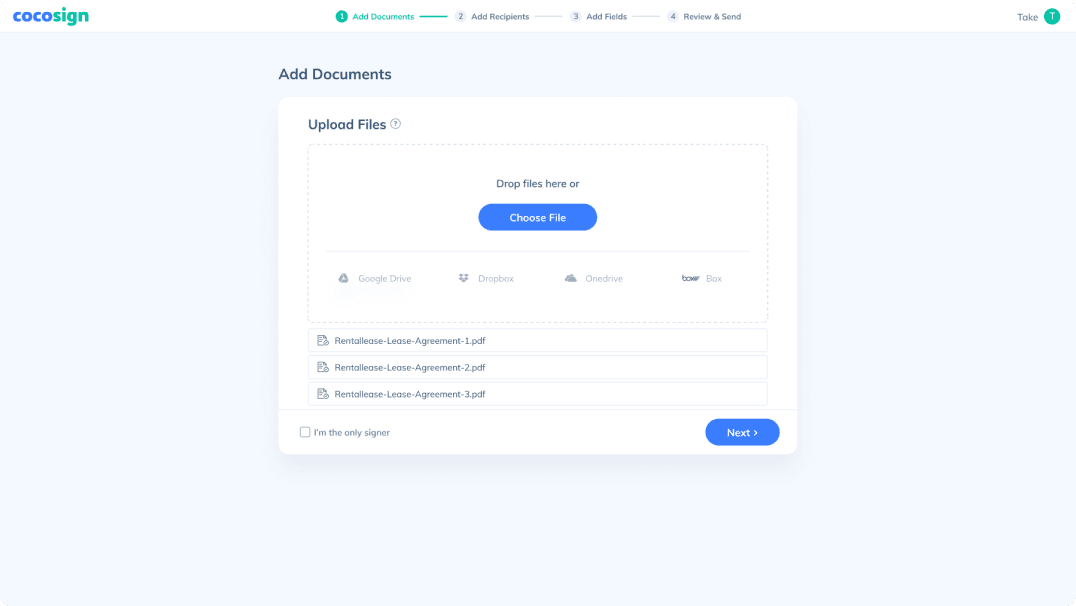 CocoSign add documents