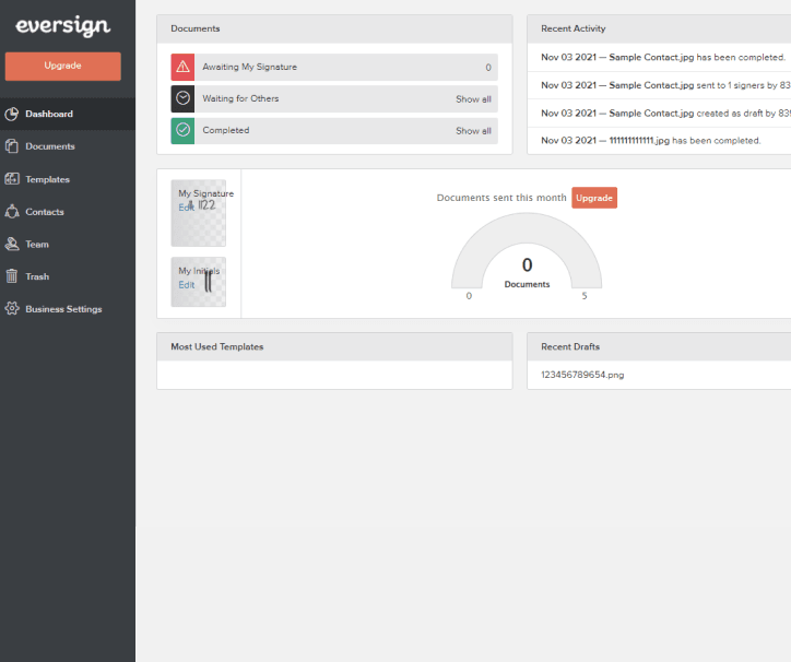 EverSign dashboard