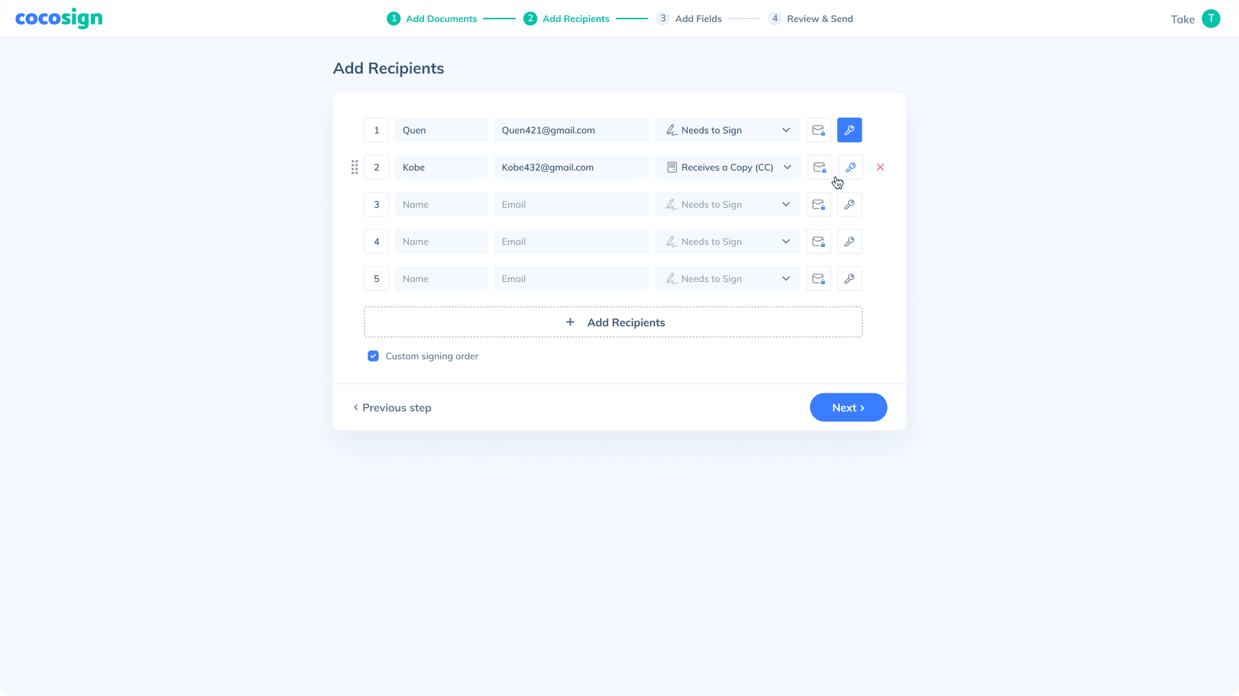 Add the recipients of your documents