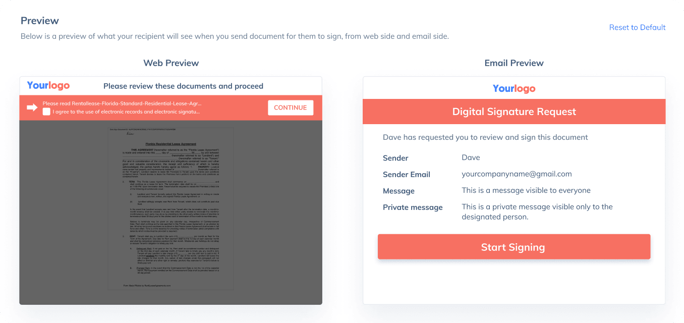 Customizable email template for requesting signatures