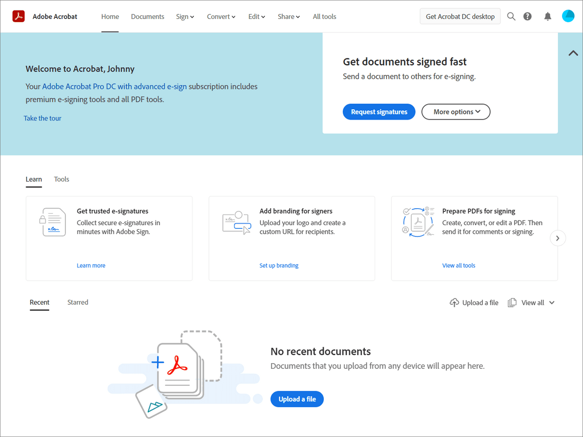 Adobe Sign dashboard